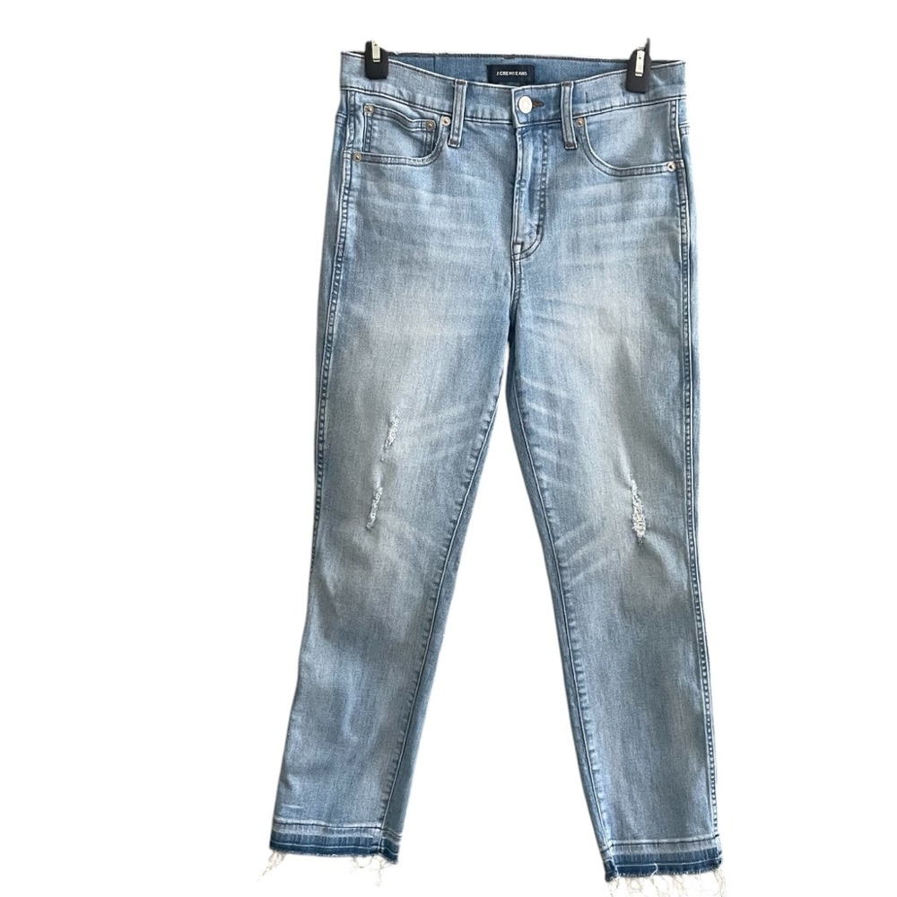 J.Crew Skinny Distressed Ripped Light Wash Denim Jeans Frayed Hem Stretch Sz 27
